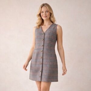House of Harlow 1960 Gray Plaid Button-Down Mini Dress Size Small